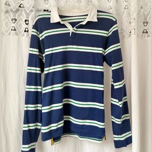 Striped Blue and Green Long Sleeve Polo Shirt